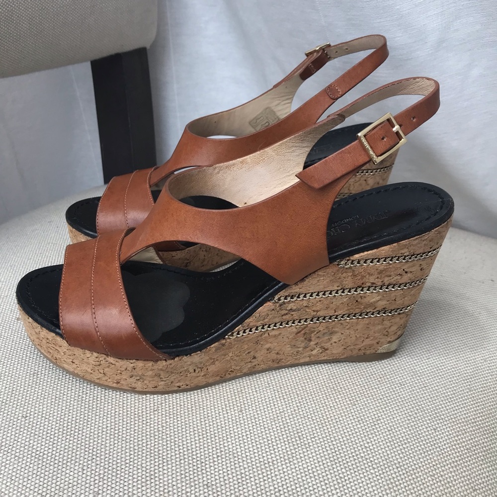 Jimmy Choo Camel Wedge Sandals